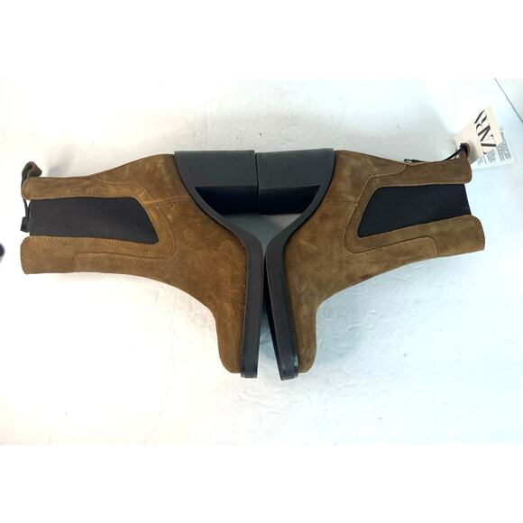 NWT Zara Brown Suede Chelsea High Block Heel Pull Tab Slip On Ankle Boots Sz 6.5 - Picture 5 of 10